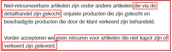 Sluit feitelijk retourneren uit!